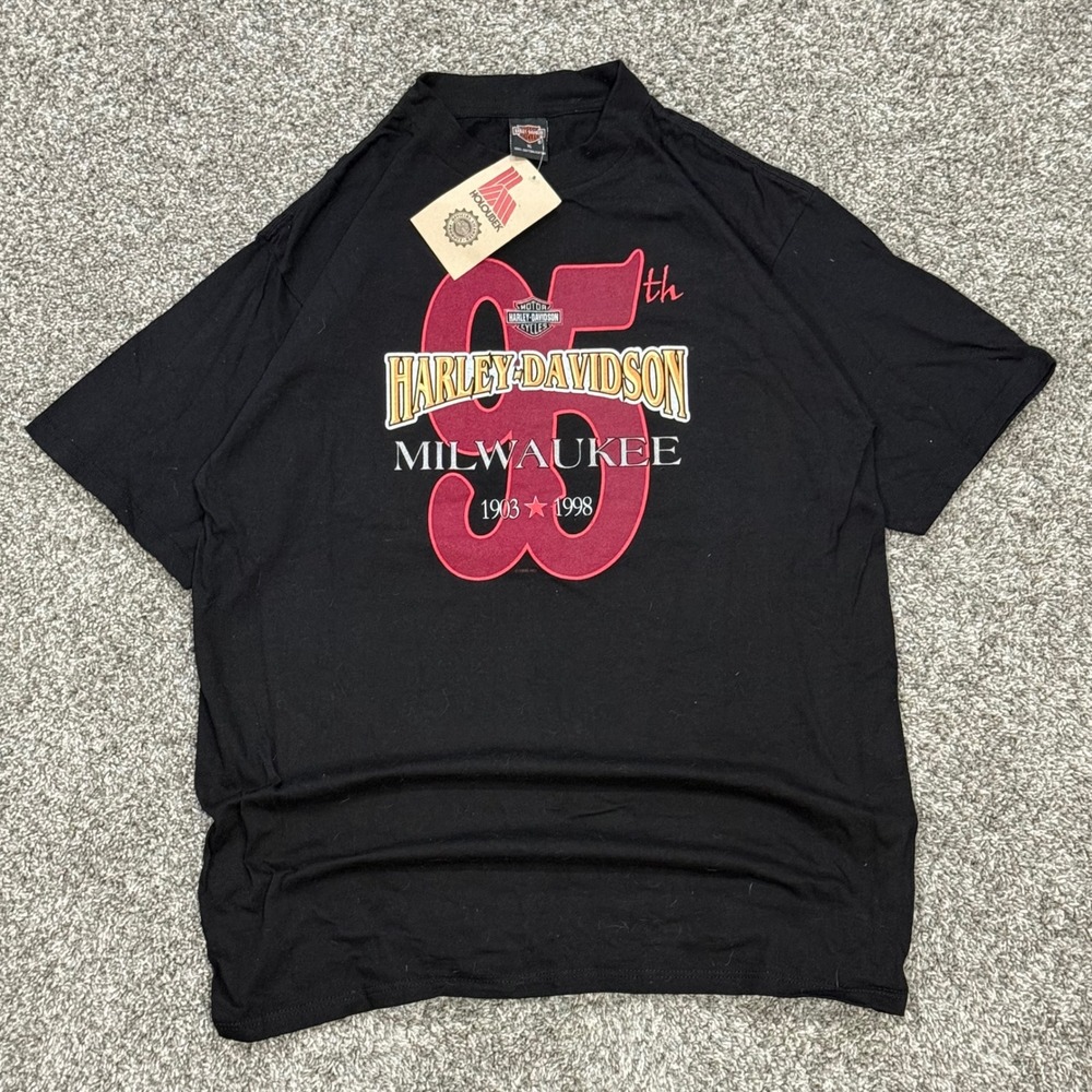 Vintage 1998 Harley Davidson 95th Anniversary T-Shirt Mens XL Black Holoubek NWT - Picture 2 of 6